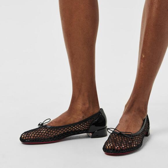 Christian Louboutin Sweetie Jane Mesh Flat Black Patent Ballet Ballerina 38 - Picture 5 of 16